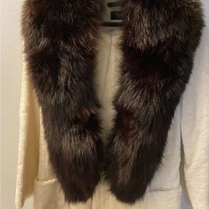 Real/genuine 100% Leather Fox Fur Lapel Collar